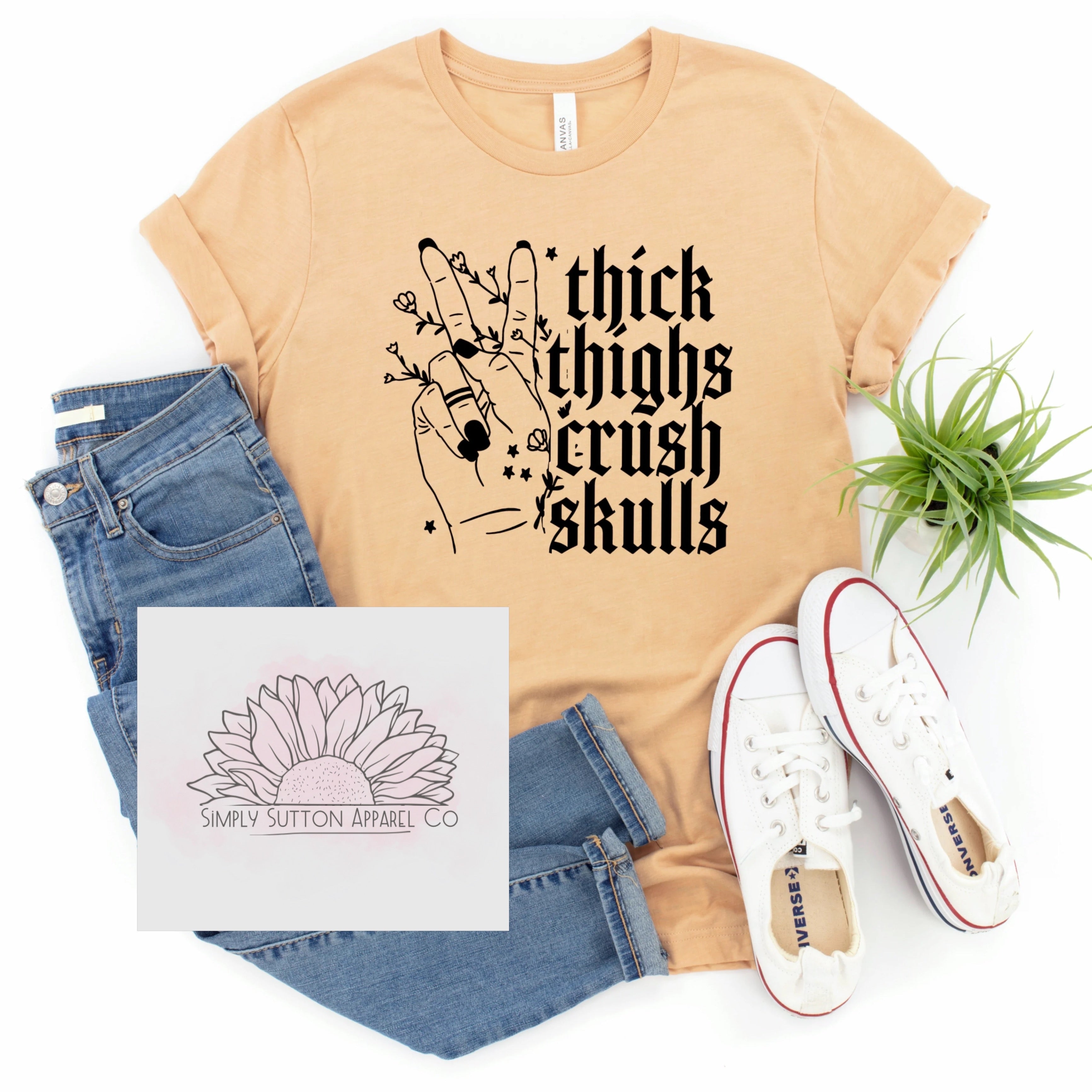 Thick Thighs Crush Skulls - Adult Unisex Crewneck T-shirt