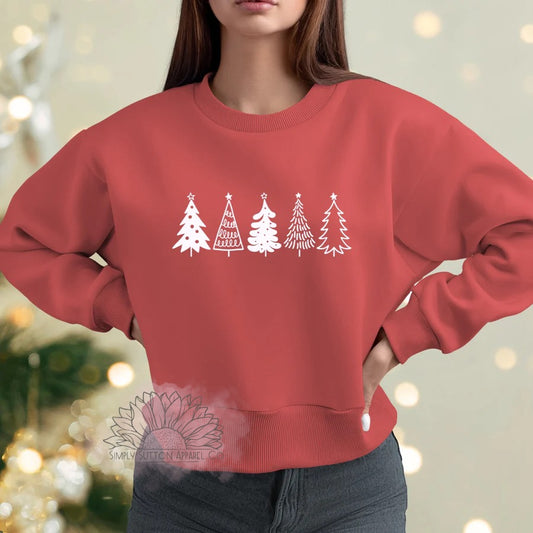 Doodle Holiday Trees -Adult Unisex Crewneck Sweatshirt