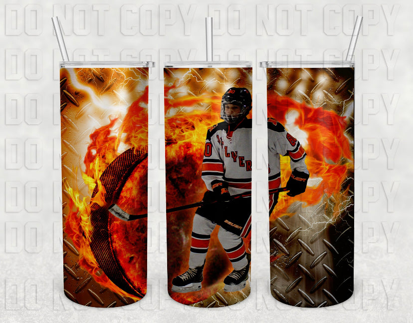 Hockey Player 20 oz skinny hot/cold tumbler with straw