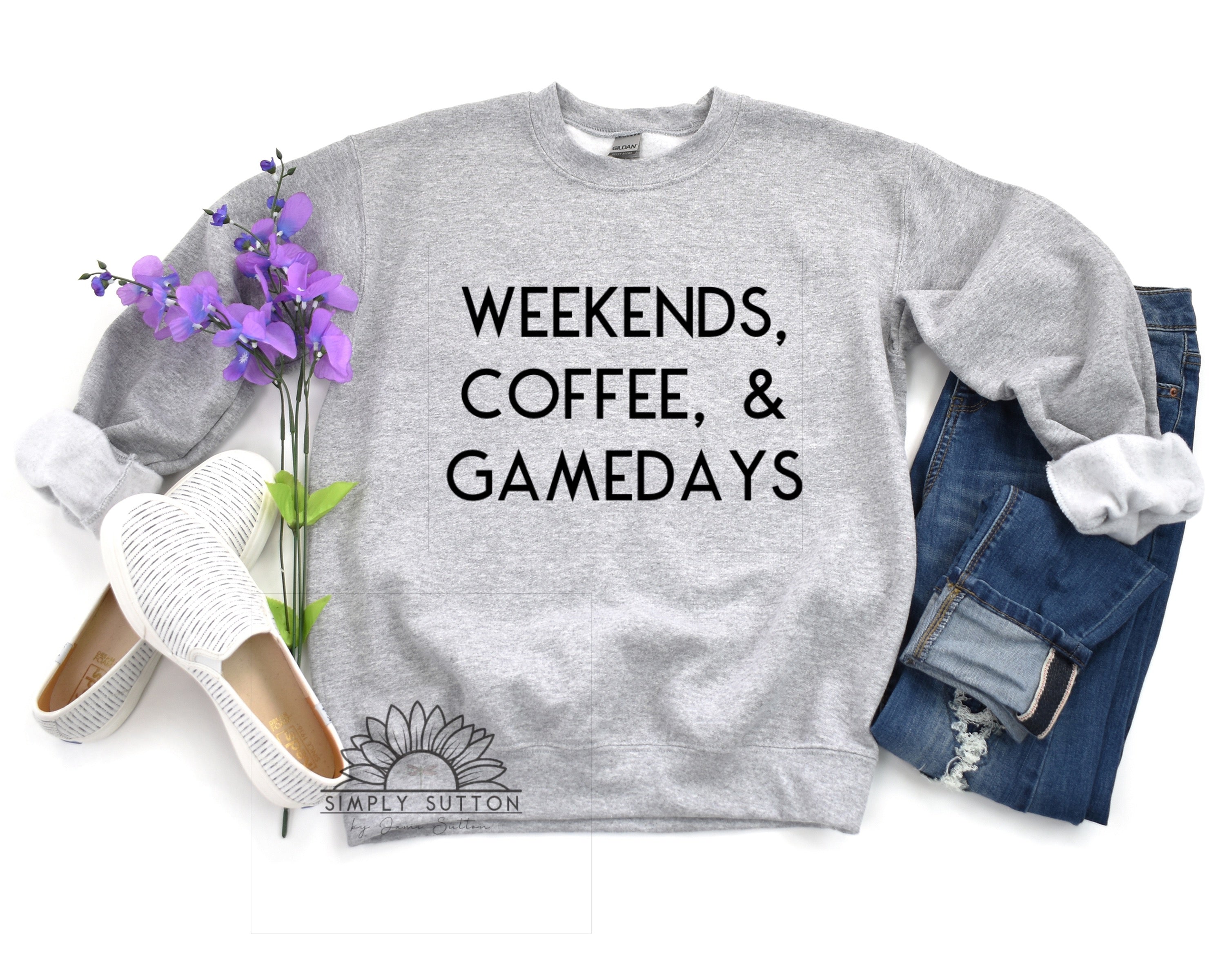 Weekend, Coffee & Game Days- Adult Crewneck Sweatshirt
