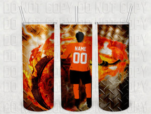 Hockey Player Jersey Silhouette 20 oz skinny hot/cold tumbler with straw