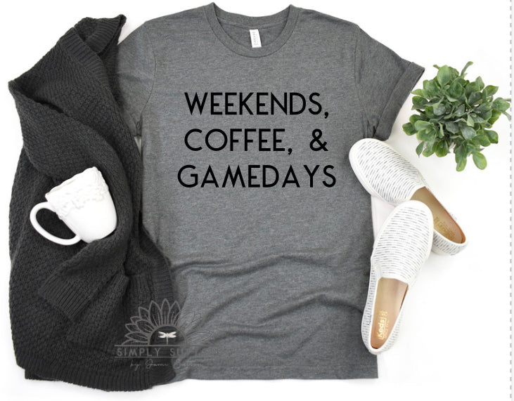 Weekends, Coffee & Game Days- Adult Unisex T-Shirt