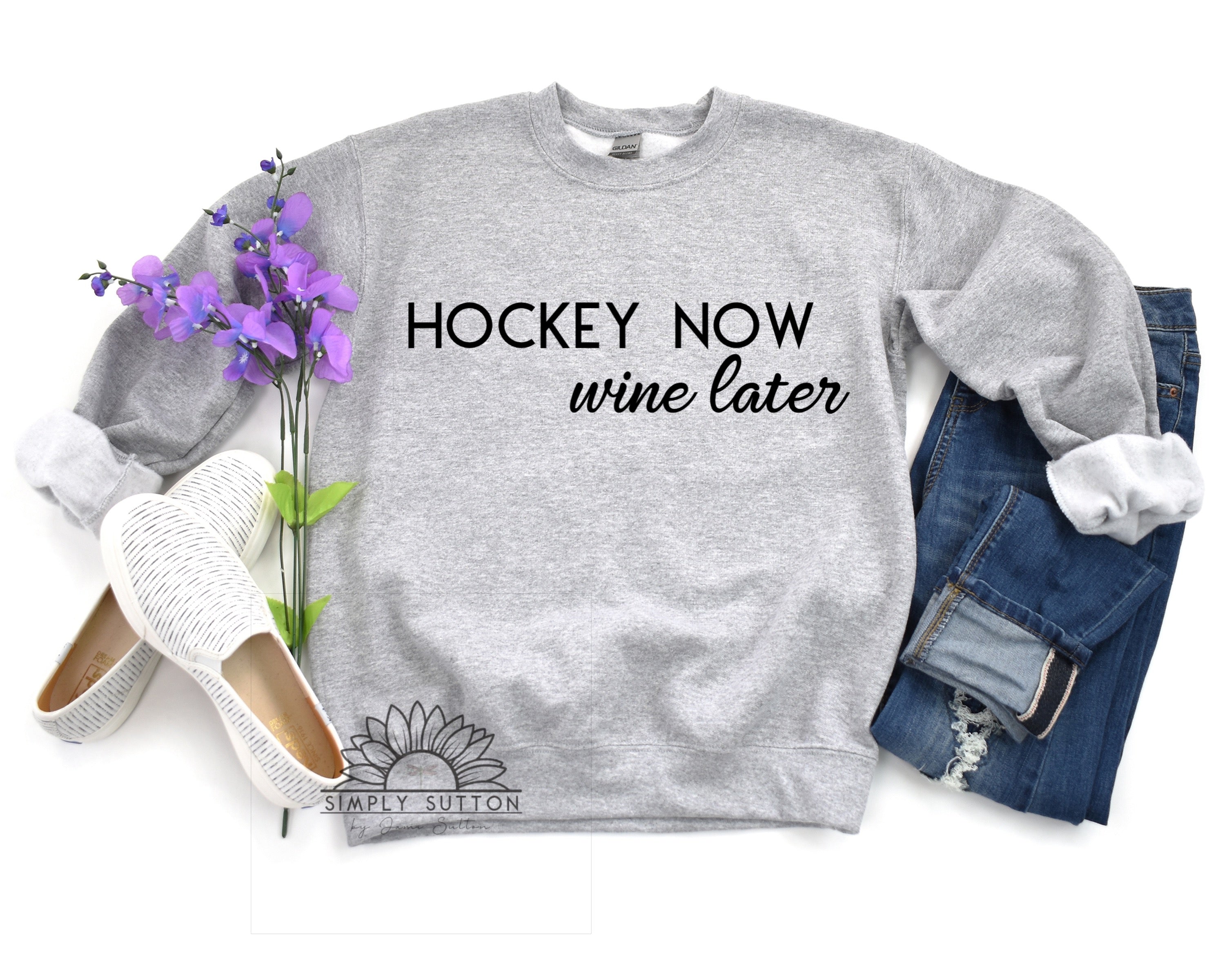 Hockey Now, Wine Later- Adult Crewneck Sweatshirt