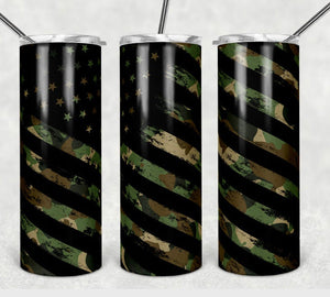 Camo Flag 20 oz skinny hot/cold tumbler with straw